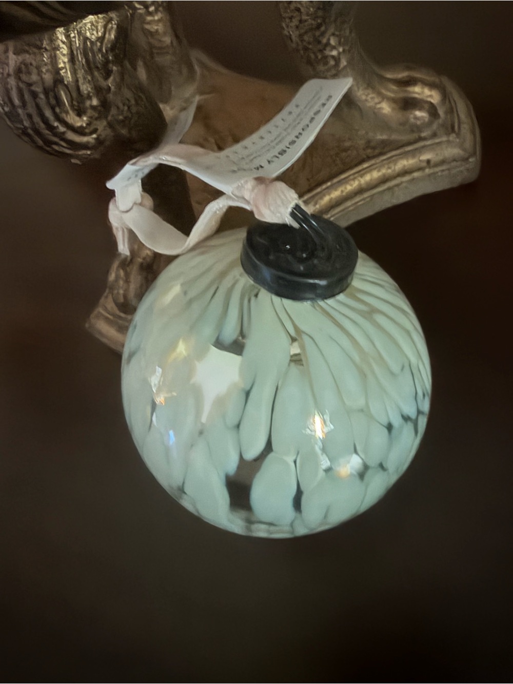 Pottery Barn Silver & White Handblown Glass Ornament in Silver & White